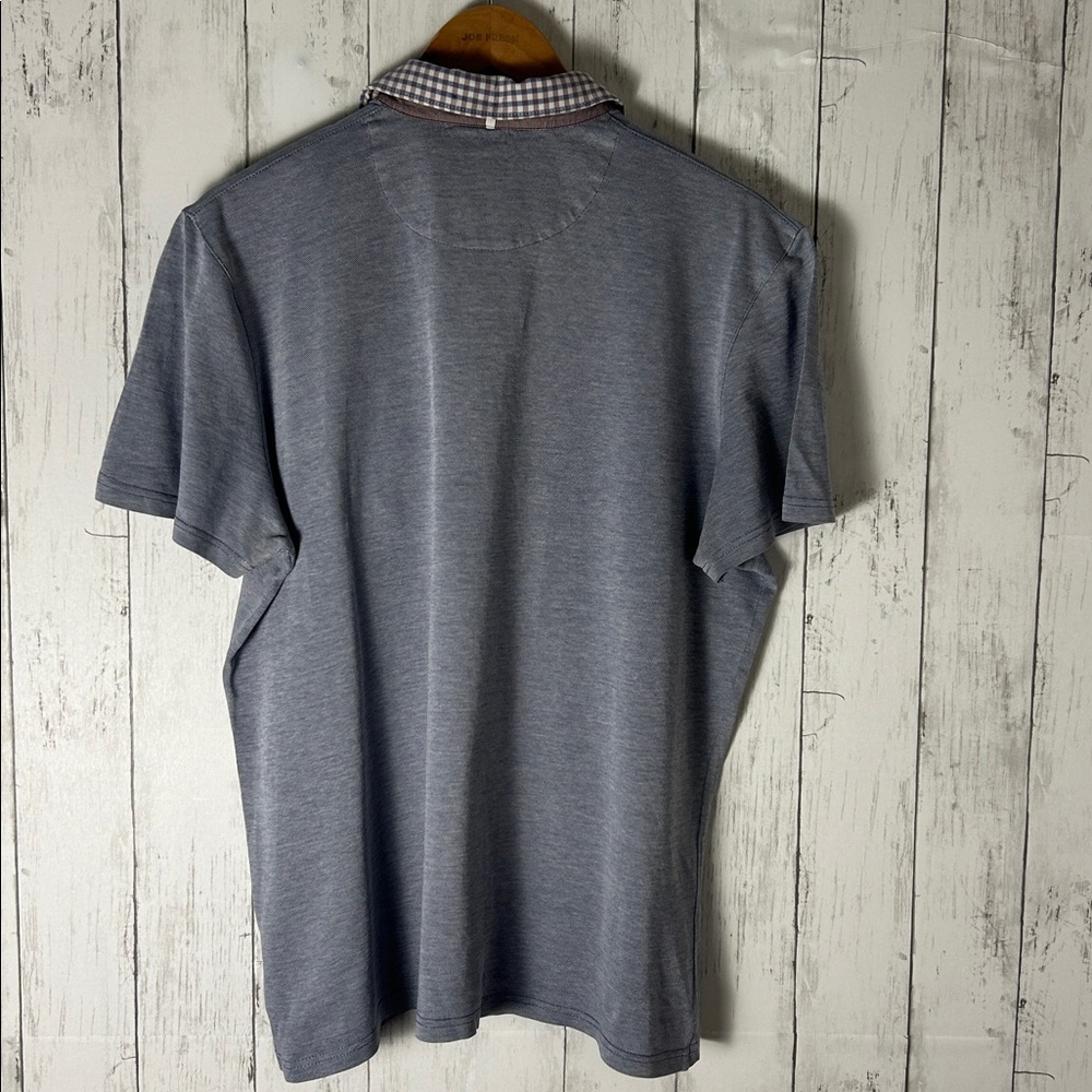 Ted Baker polo Shirt with Gray and Purple Accents men’s size 5 checkered collar - Picture 3 of 12